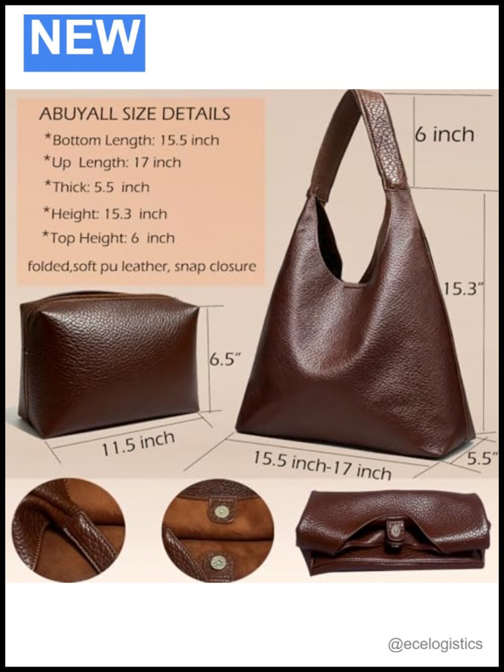 Vintage PU Leather Hobo Purse for Women Oversize Slouchy Shoulder Bag Large - Picture 4 of 6